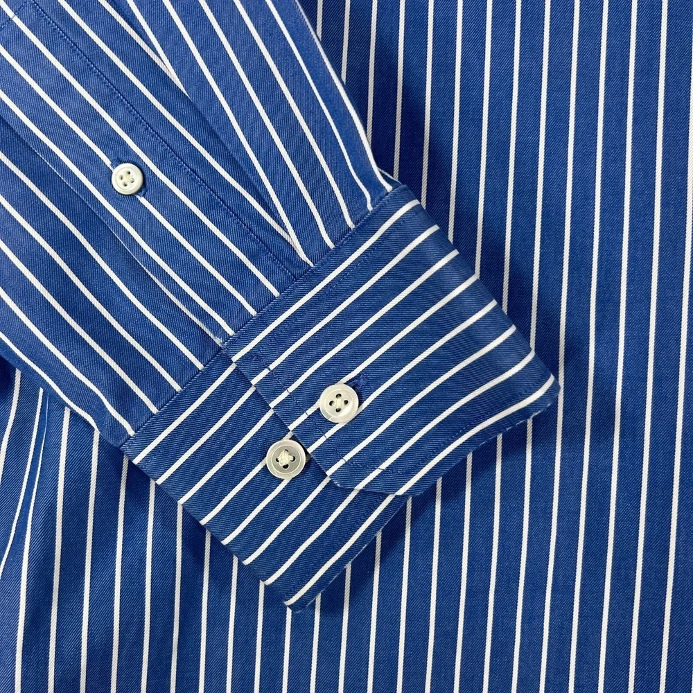 Banana Republic Shirt Mens 15-15.5 Medium Blue Striped Long‎ Sleeve Button Up